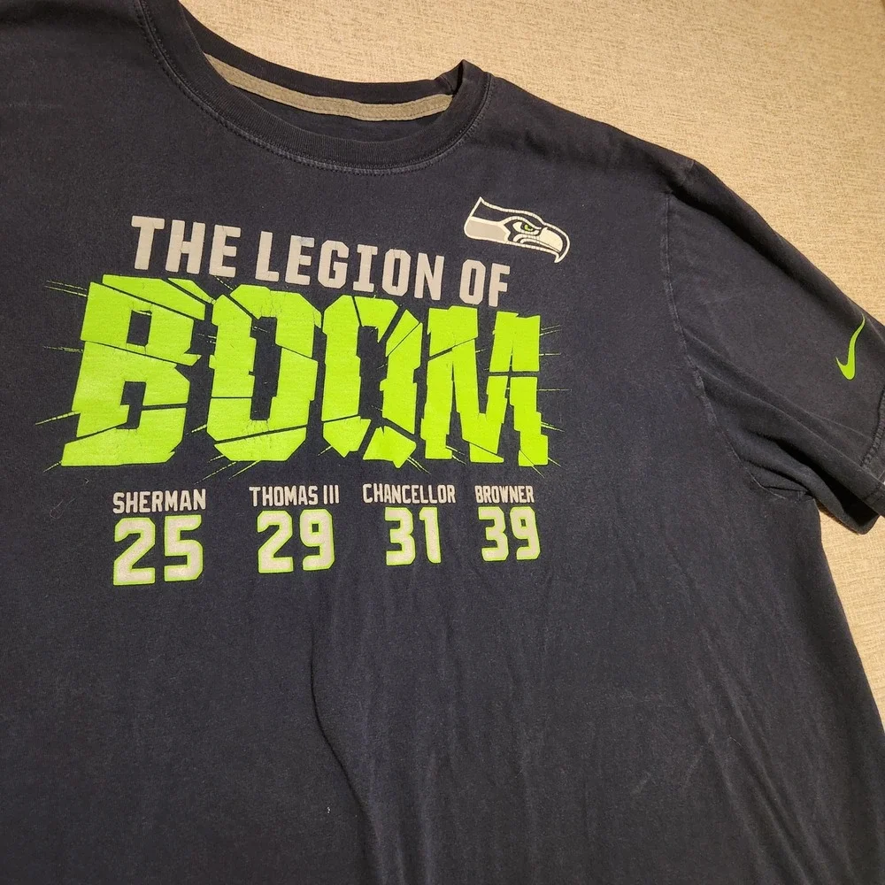 Nike T-Shirt Mens XXL Navy Seattle Seahawks Legion of Boom Graphic Tee
